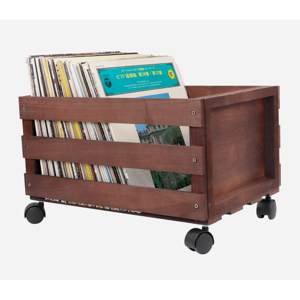 Vinyl kasse m. hjul i mrkt tr